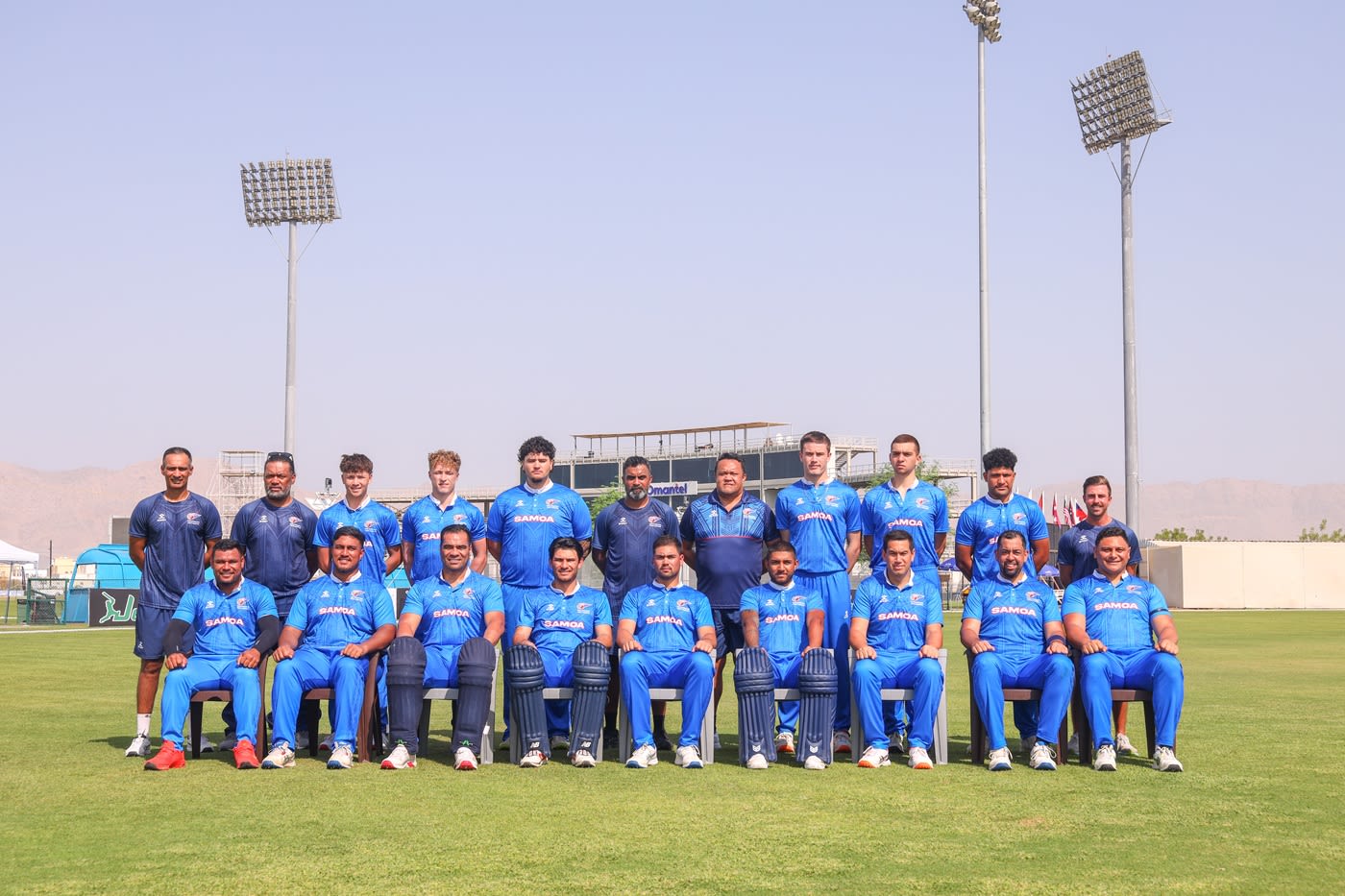 Samoa's players and staff strike a pose ahead of the start of the Men's T20 World Cup Asia & EAP Qualifier