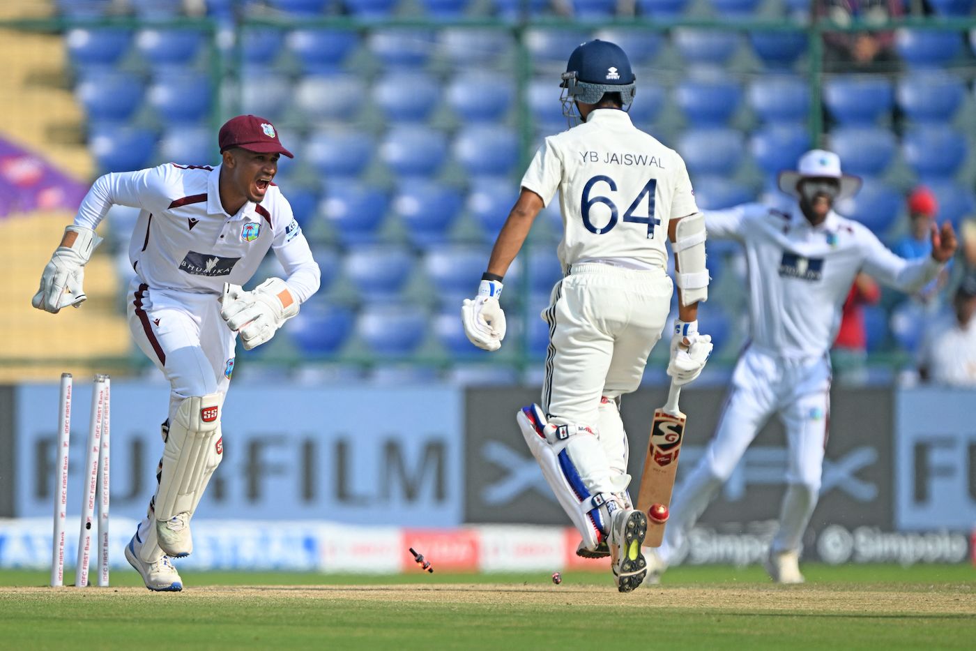 Yashasvi Jaiswal was run out by Tagenarine Chanderpaul and Tevin Imlach
