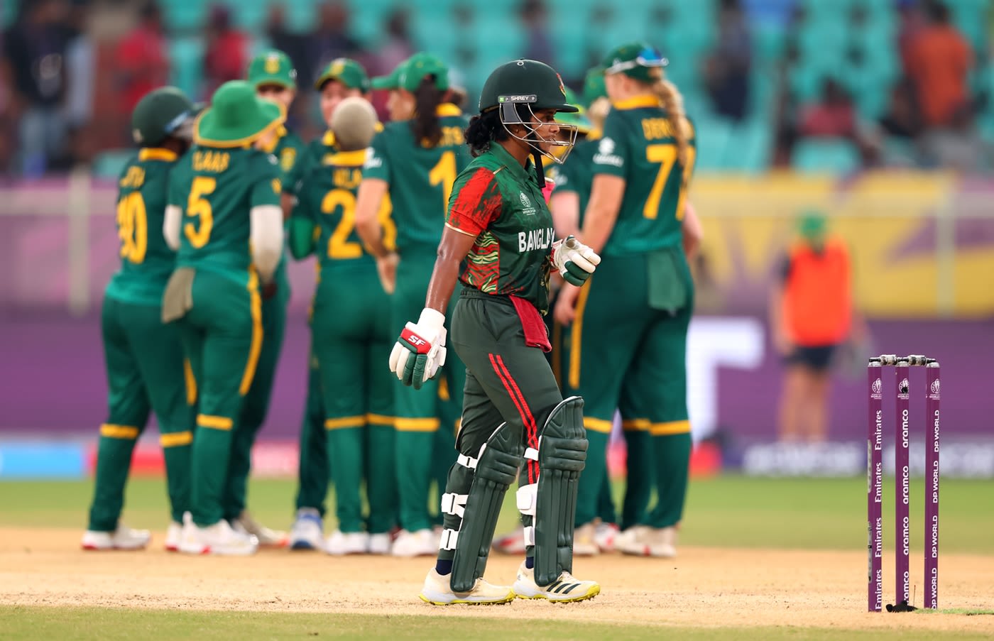 Fargana Hoque was trapped lbw trying to sweep