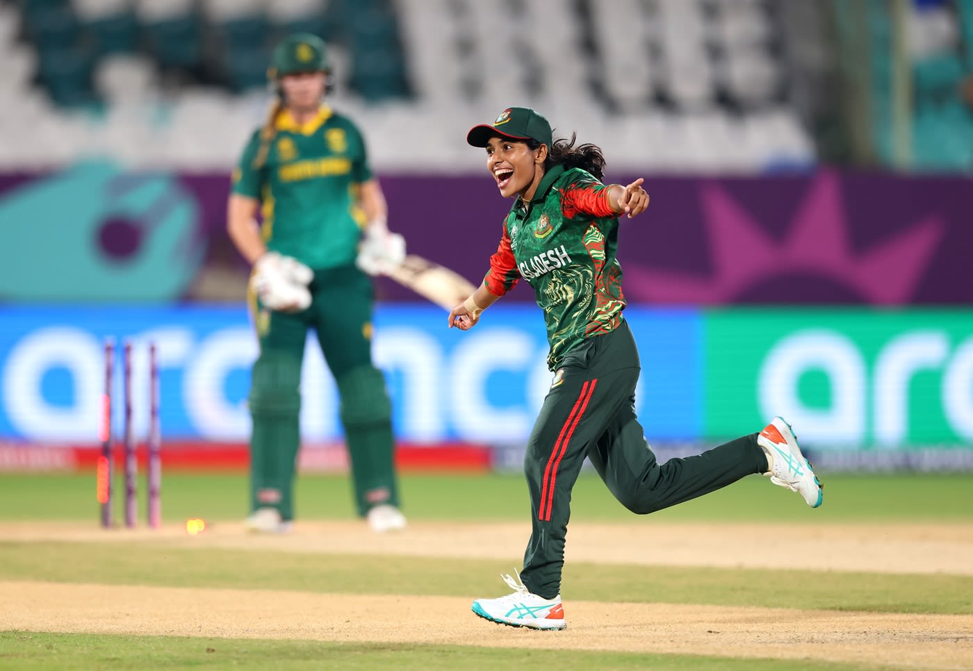 Rabeya Khan celebrates after bowling a ripper