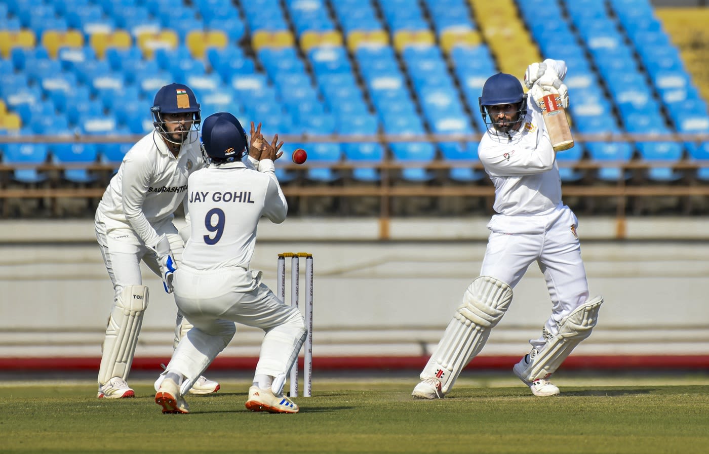 Shreyas Gopal plays one off the back foot