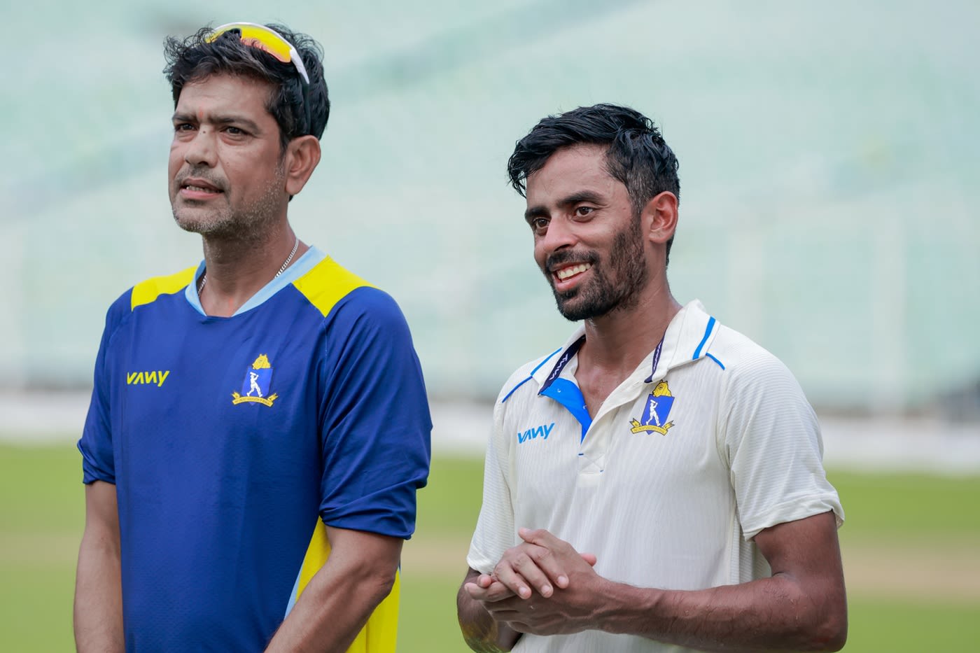 Laxmi Ratan Shukla and Abhimanyu Easwaran after the match