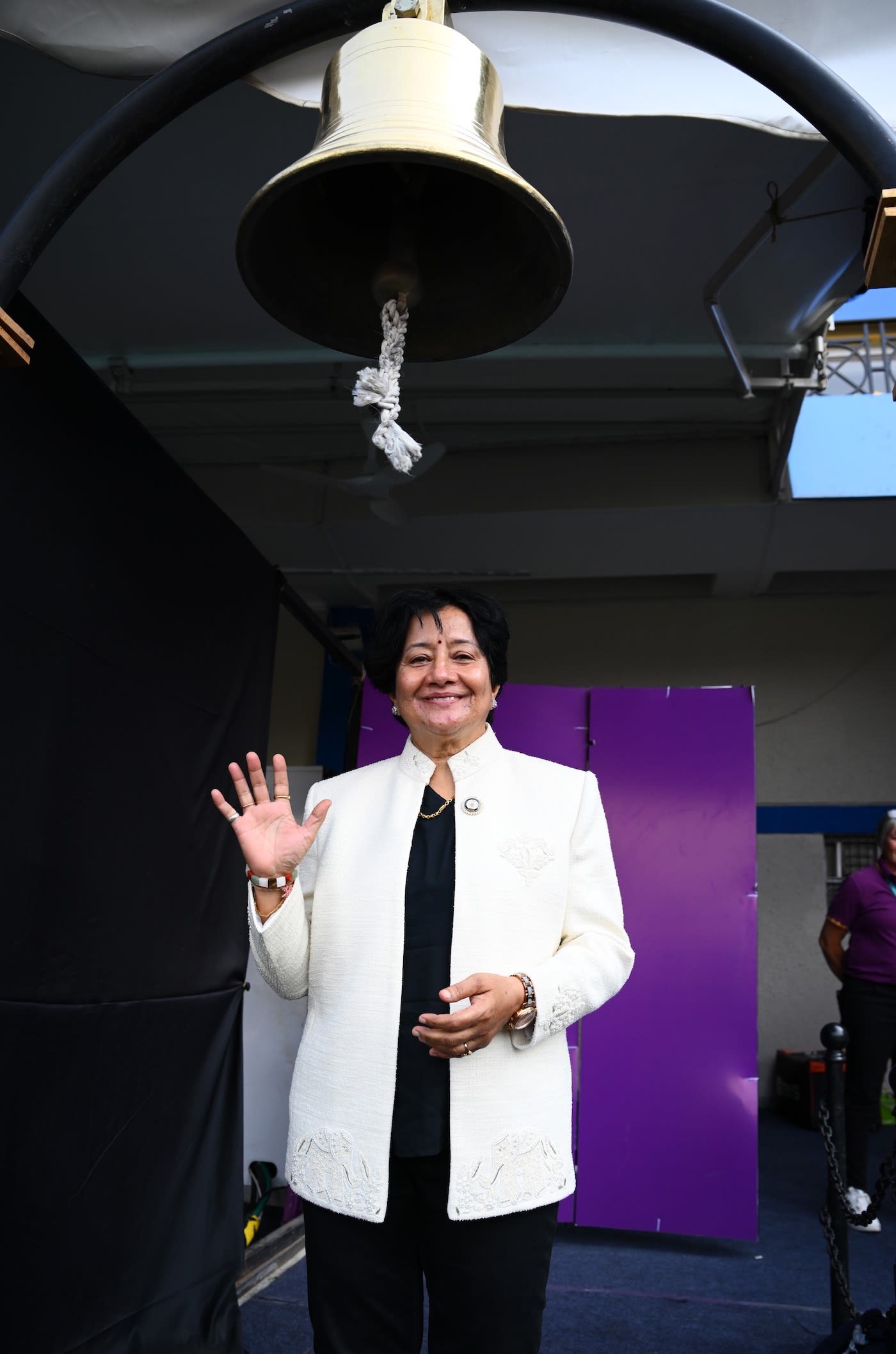 Sandhya Agarwal was invited to ring the bell before the game
