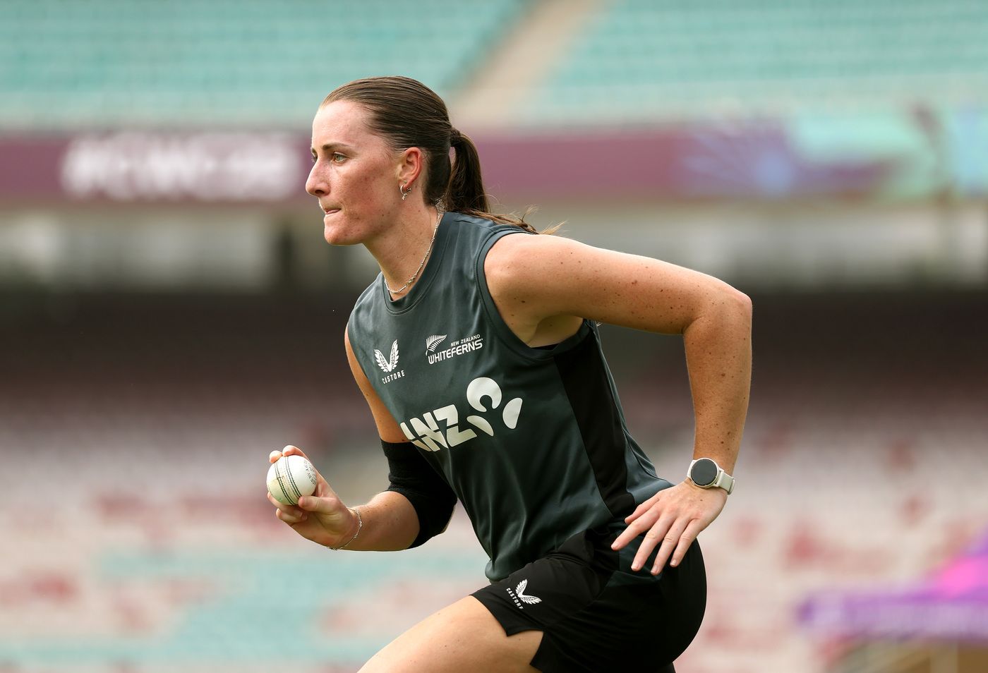Rosemary Mair runs in during a practice session