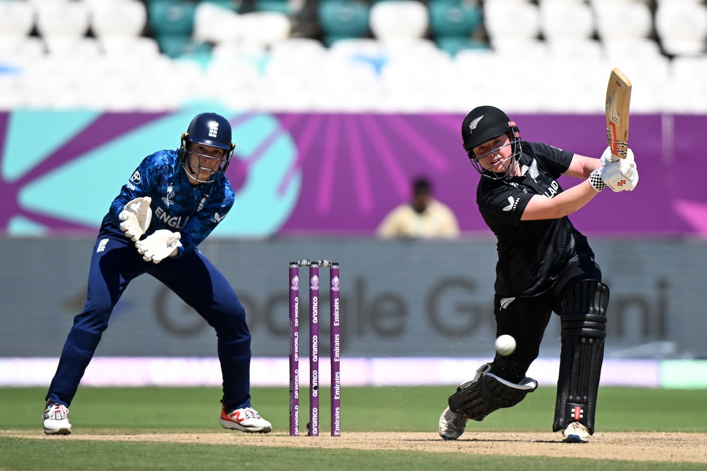 Georgia Plimmer slams the ball to the off side
