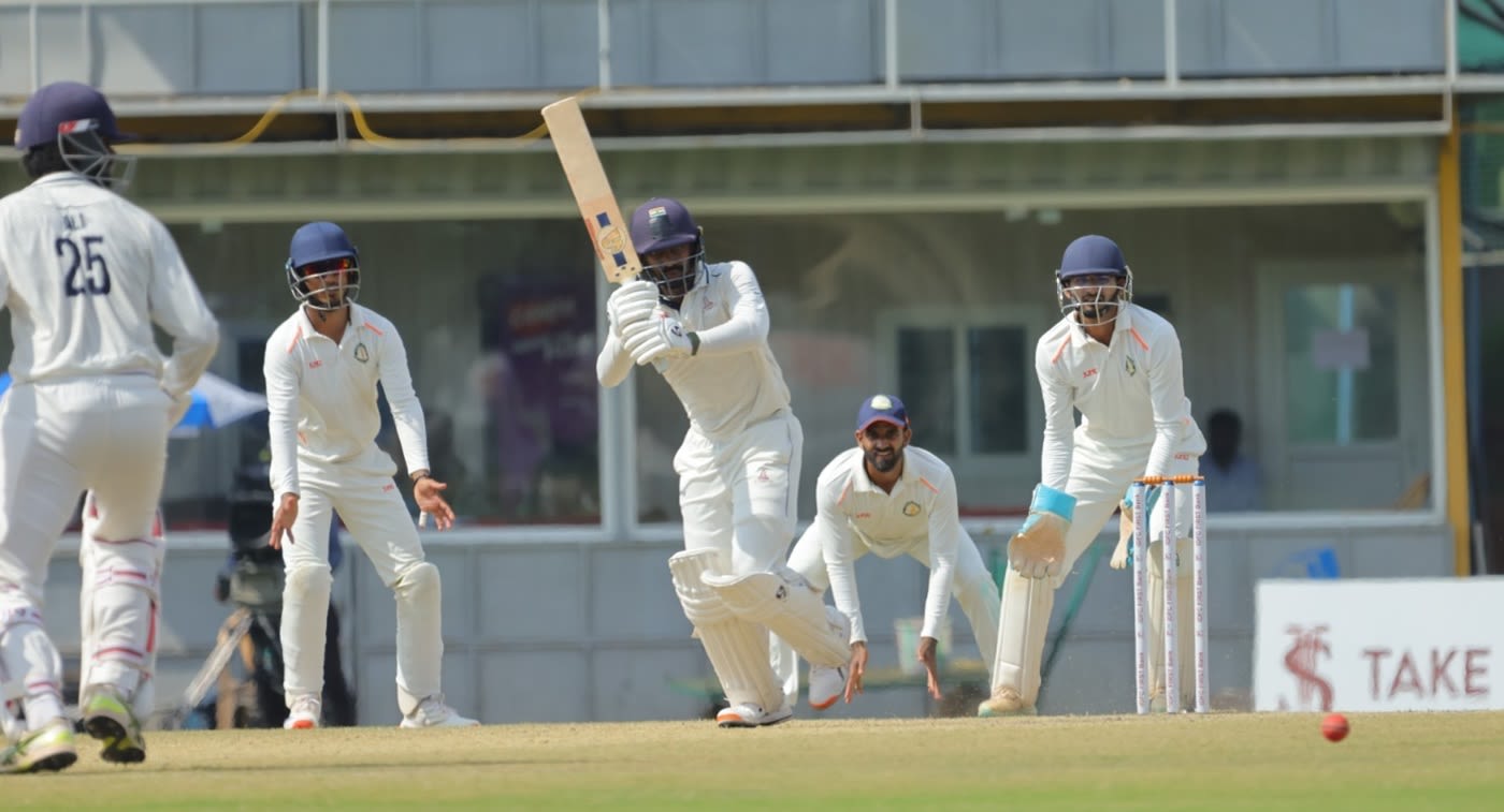 B Indrajith made twin fifties against Vidarbha