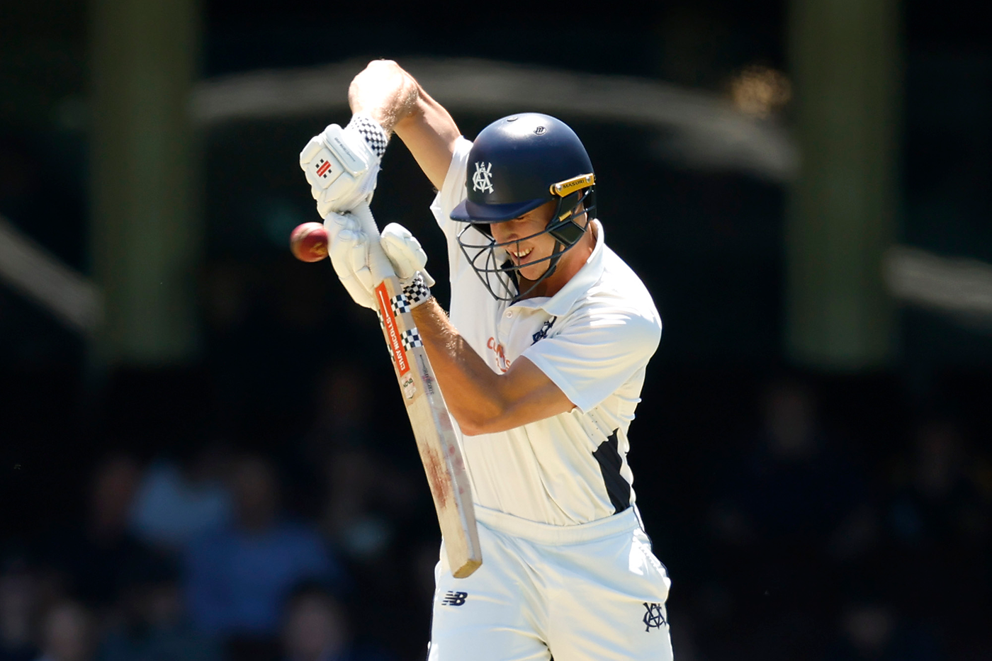 Campbell Kellaway fends off a short ball