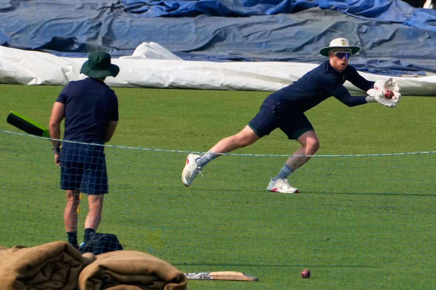 Kyle Verreynne gets in some wicketkeeping training