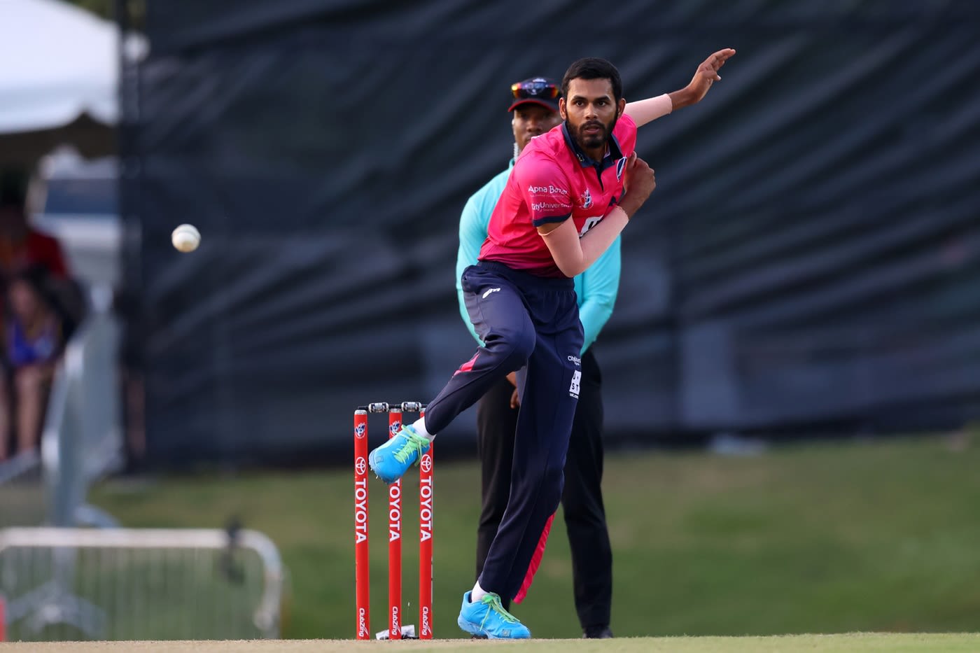 Akhilesh Reddy bowls during a Minor League Cricket match