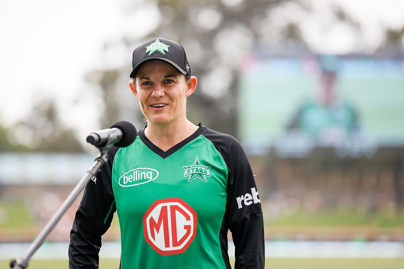 Erin Osborne speaks to the media