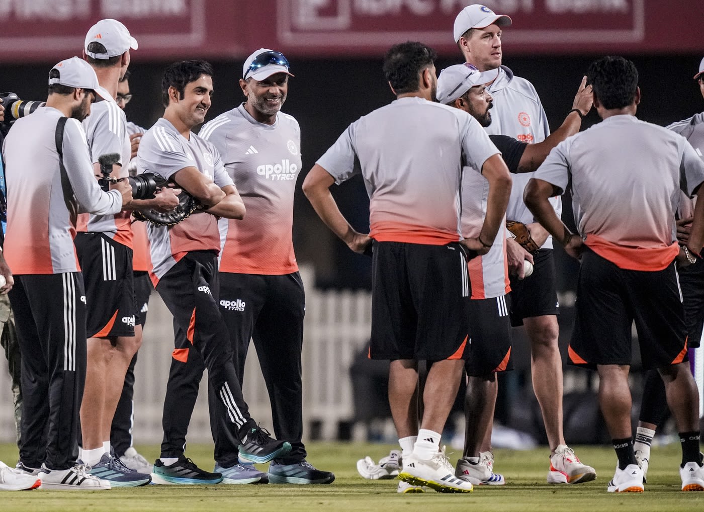 Gautam Gambhir and Sitanshu Kotak are all smiles during India's practice session