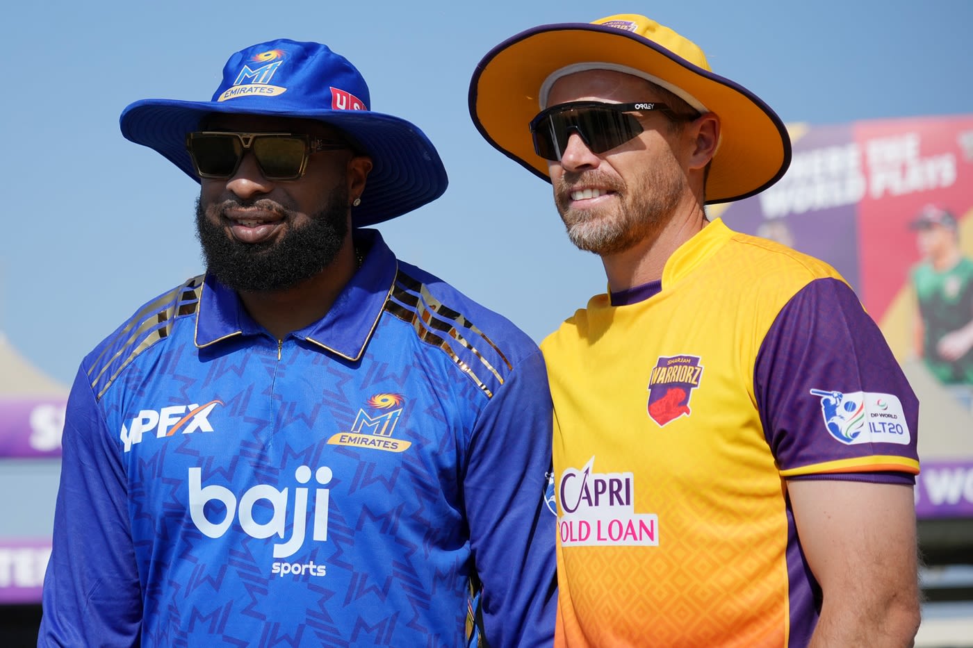 Kieron Pollard and Tim Southee at the toss