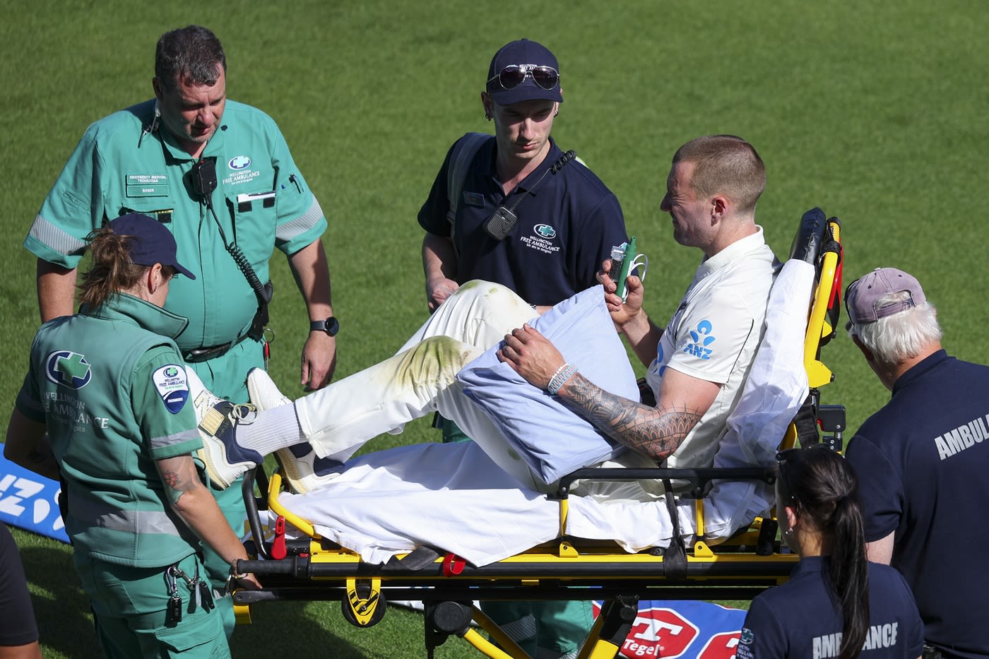 Blair Tickner had to be stretchered off after he hurt his shoulder