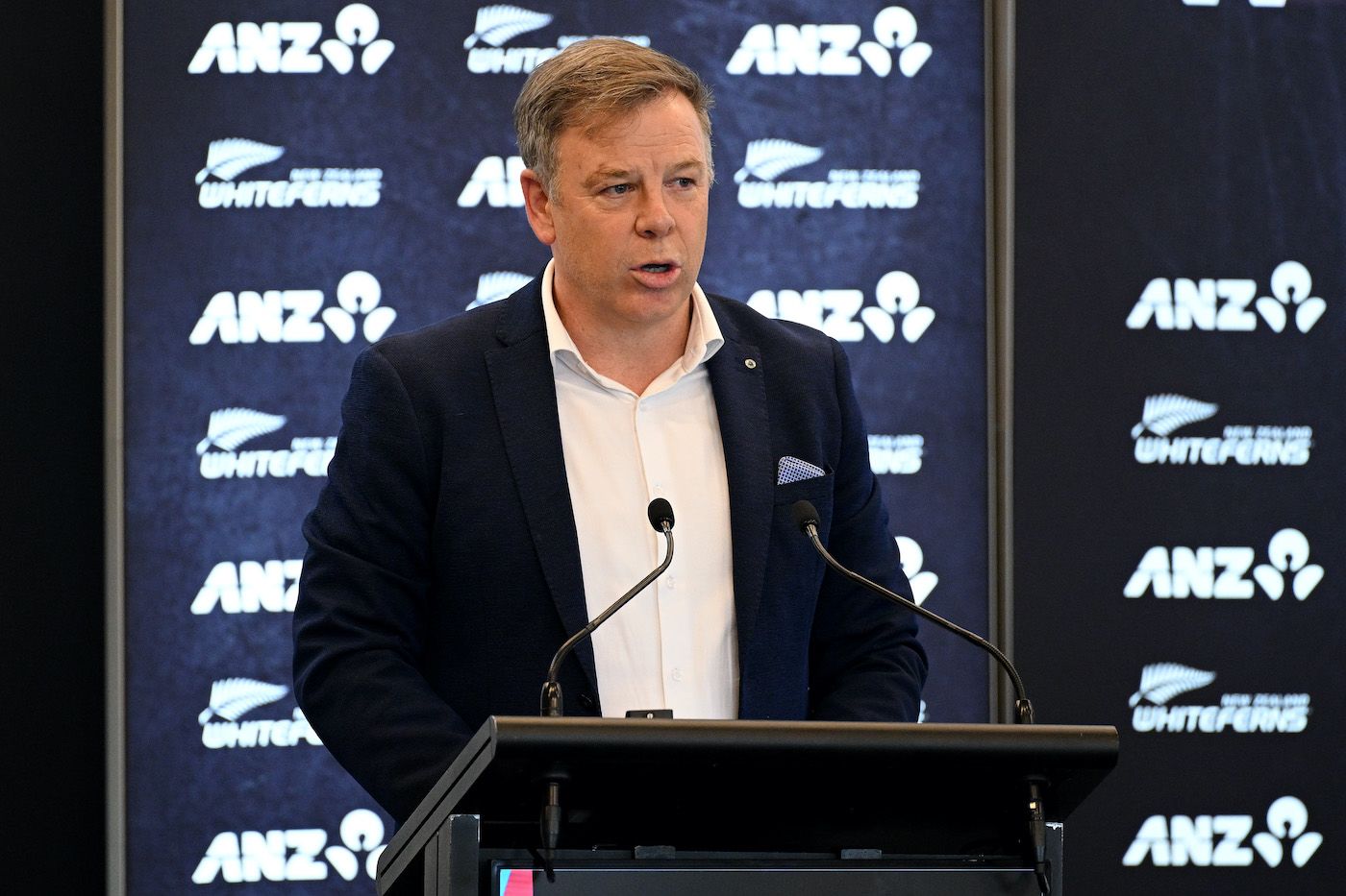 New Zealand Cricket CEO Scott Weenink speaks in Christchurch
