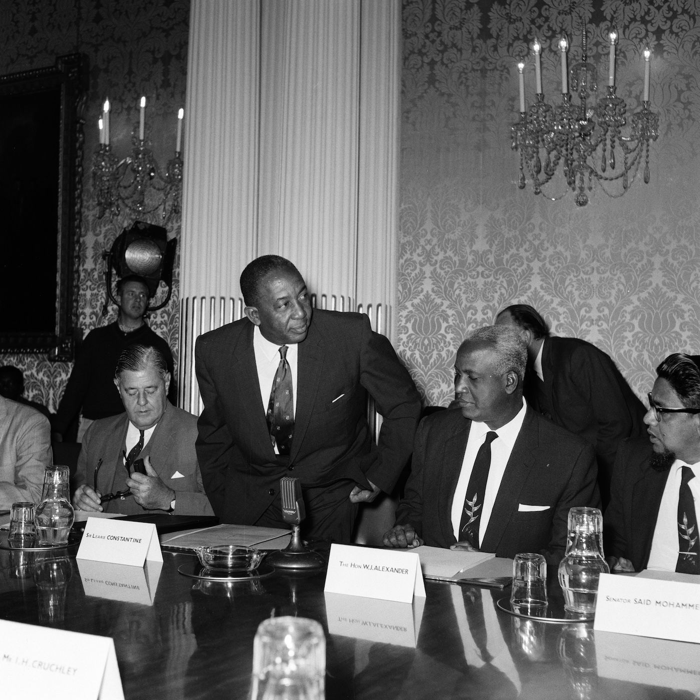Sir Learie Constantine, Commissioner for the Trinidad and Tobago Government Office taking his seat at a conference