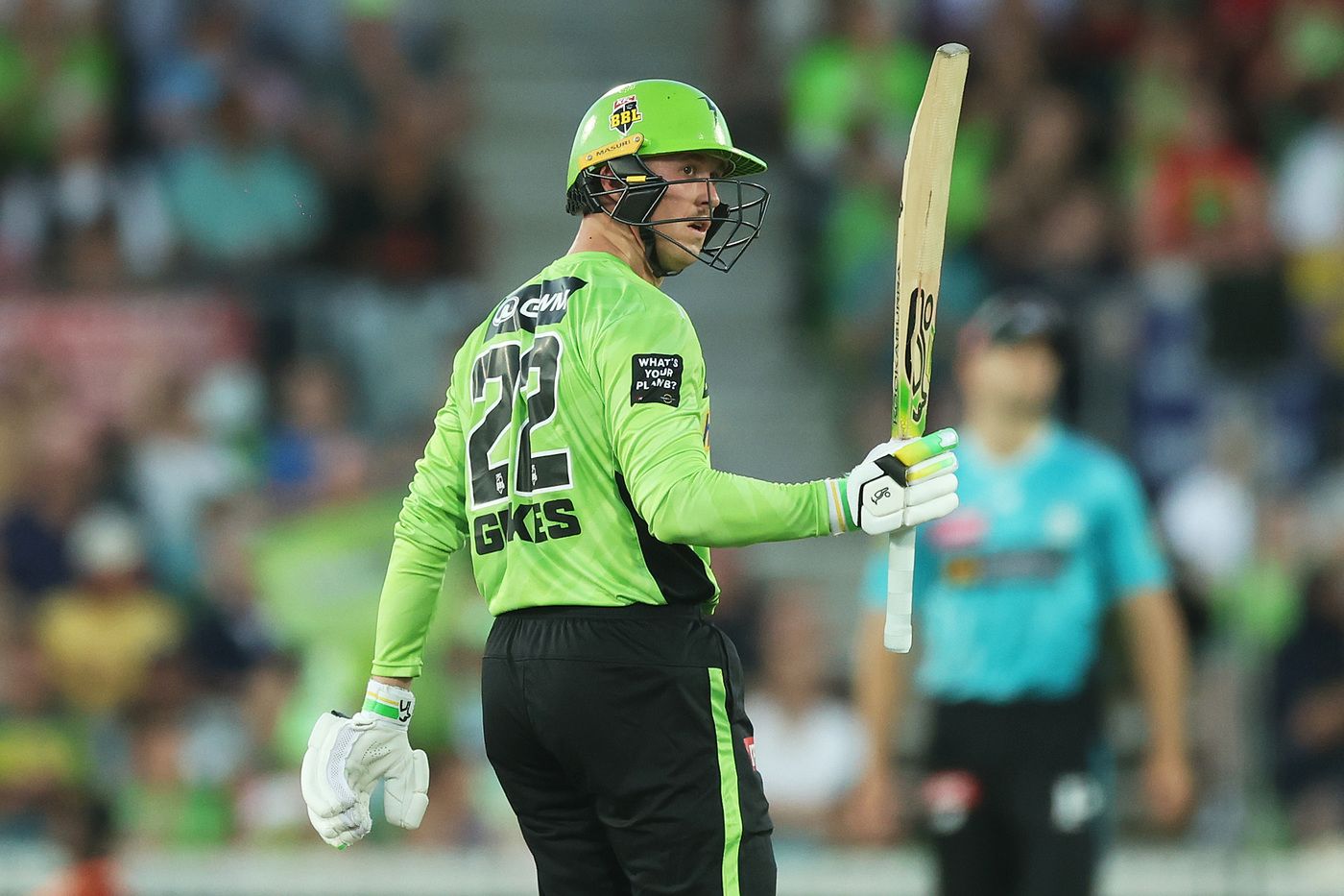 Matthew Gilkes celebrates his fifty