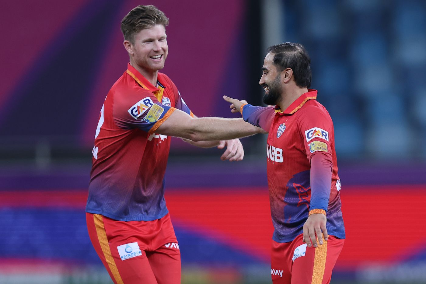 Waqar Salamkheil, who finished with 2 for 29, celebrates with James Neesham