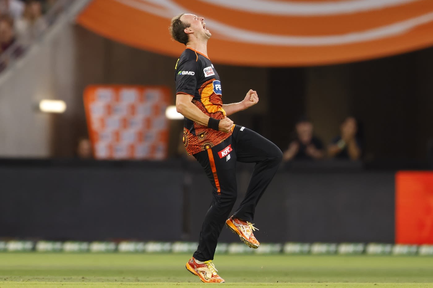 Joel Paris celebrates a wicket