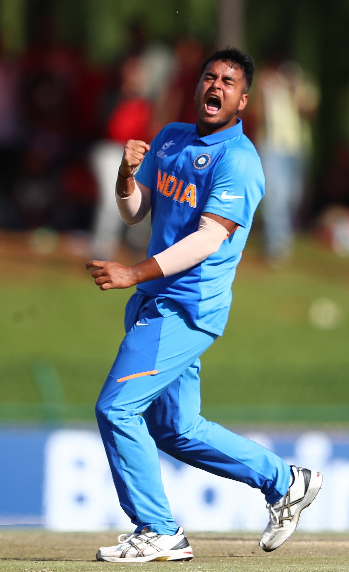 Sushant Mishra celebrates a wicket