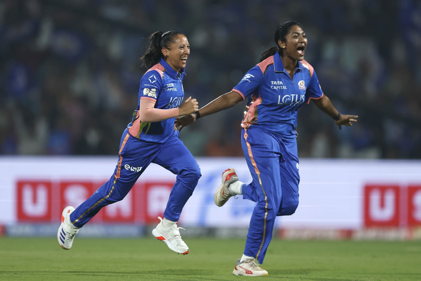 Shabnim Ismail, S Sajana wheel away in celebration