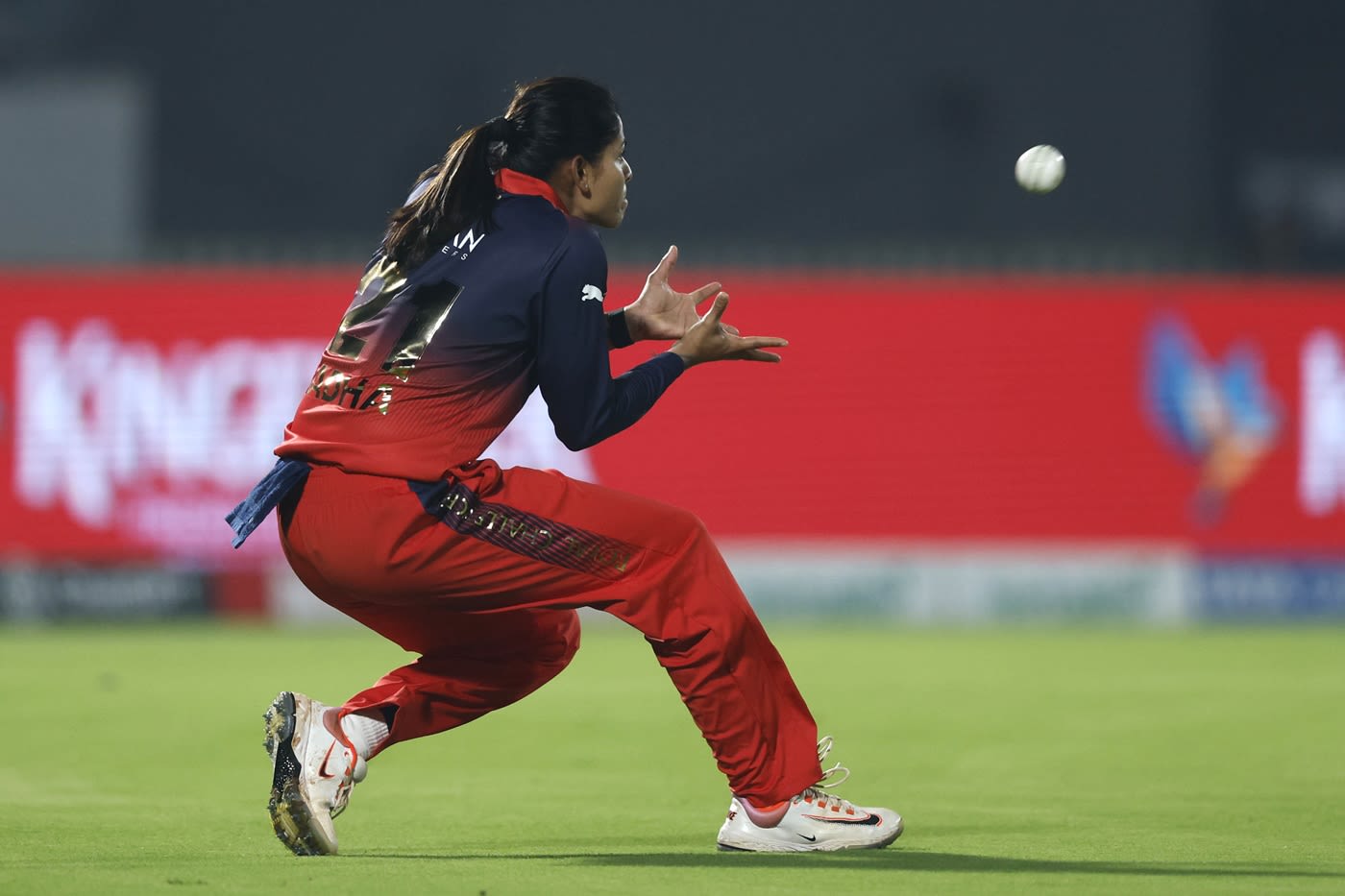 Radha Yadav takes the catch to dismiss Anushka Sharma