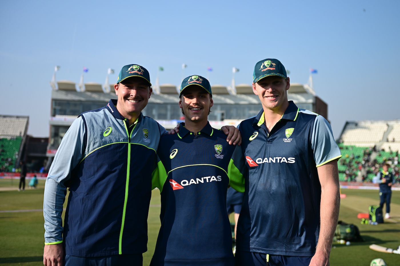 Debutants, Matt Renshaw, Mahli Beardman and Jack Edwards pose for a photo