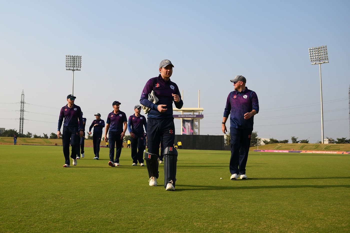 The Scotland players walk off the ground at the end of the contest