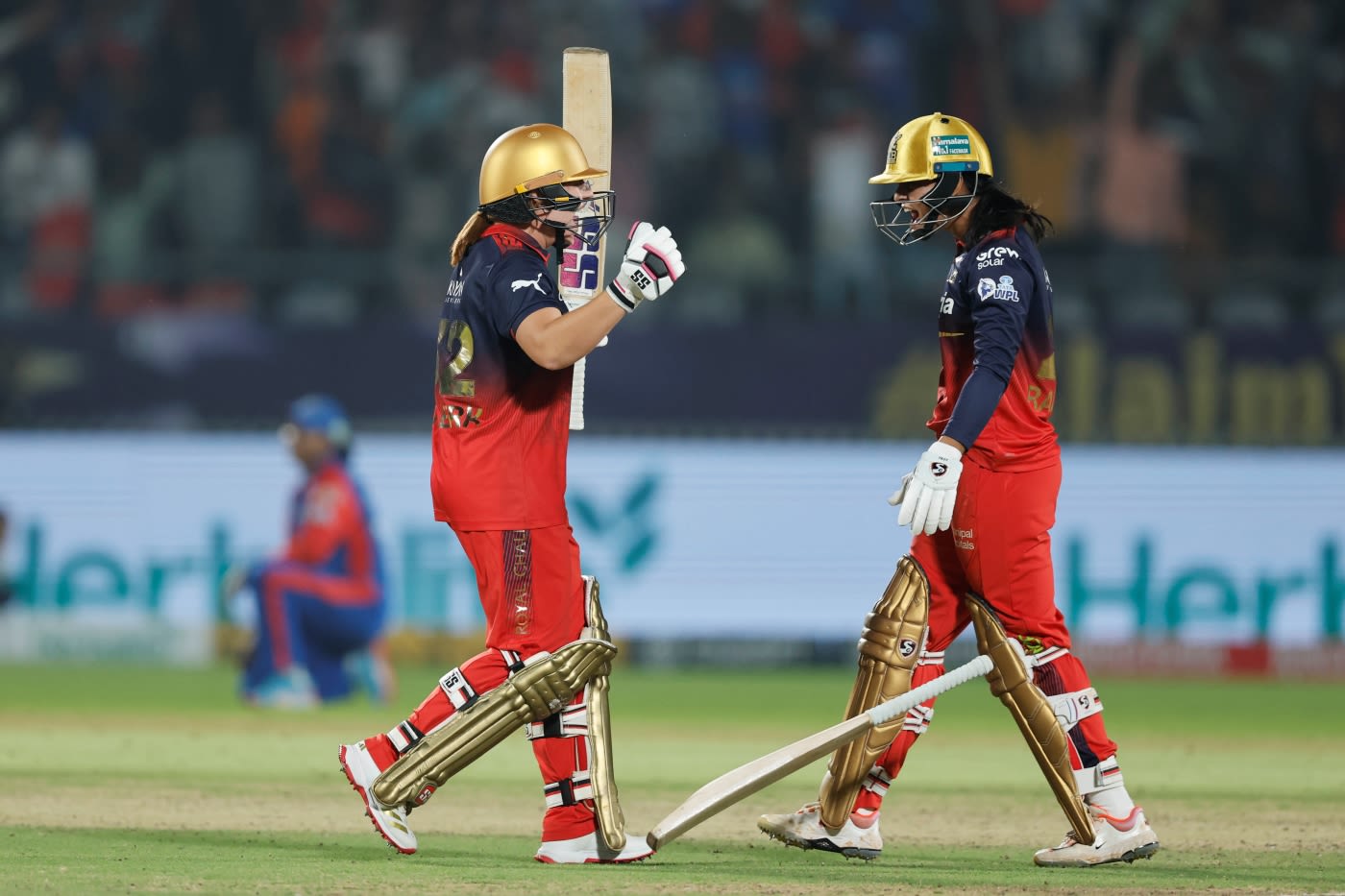 Nadine de Klerk and Radha Yadav exult after taking RCB over the line