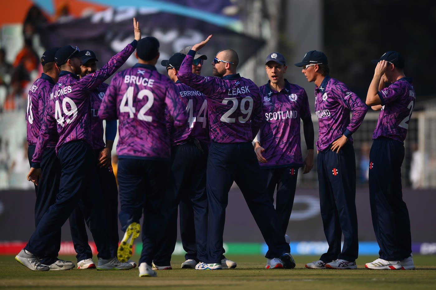 Michael Leask celebrates a wicket