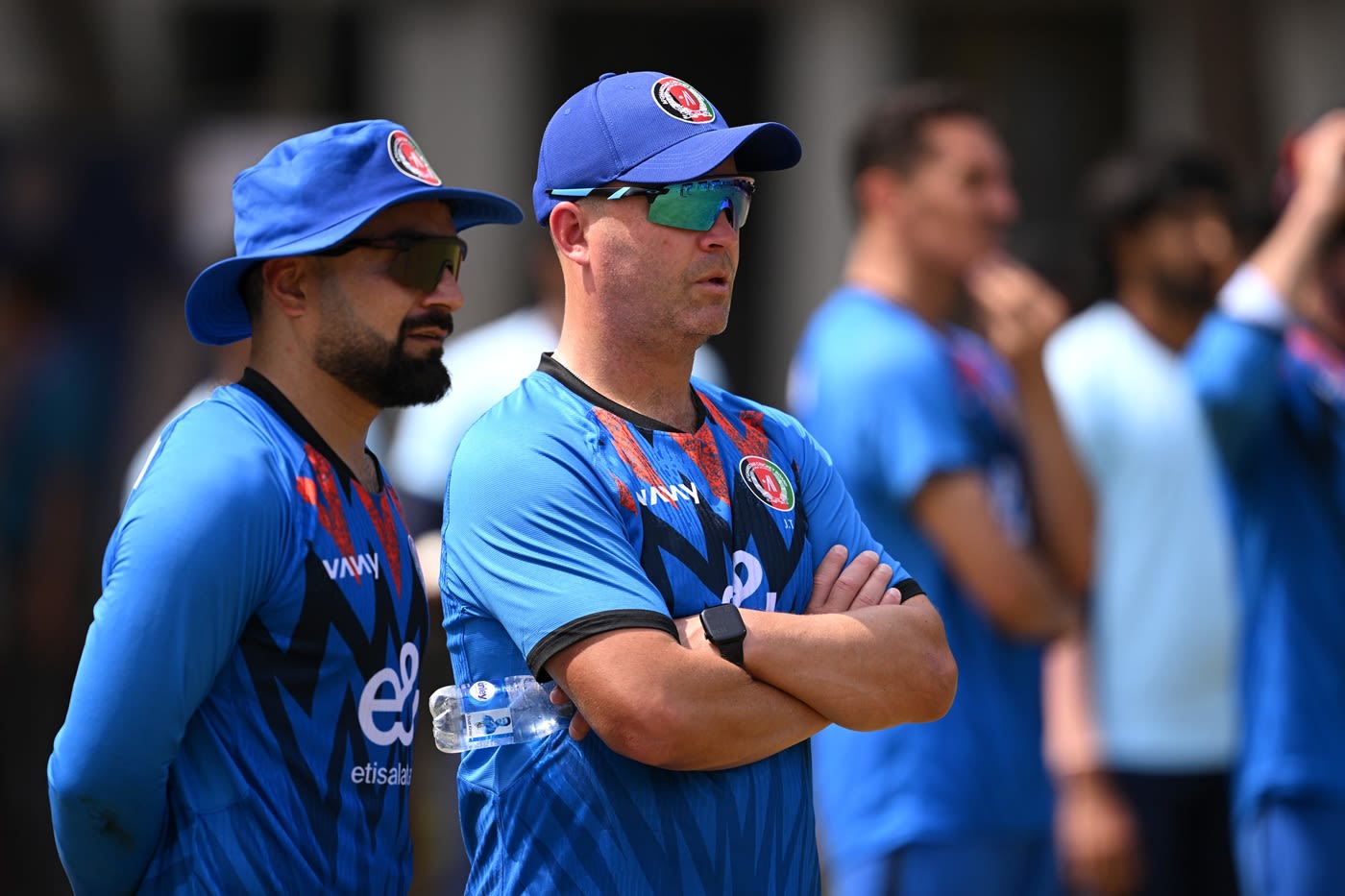 Rashid Khan and Jonathan Trott have their thinking caps on