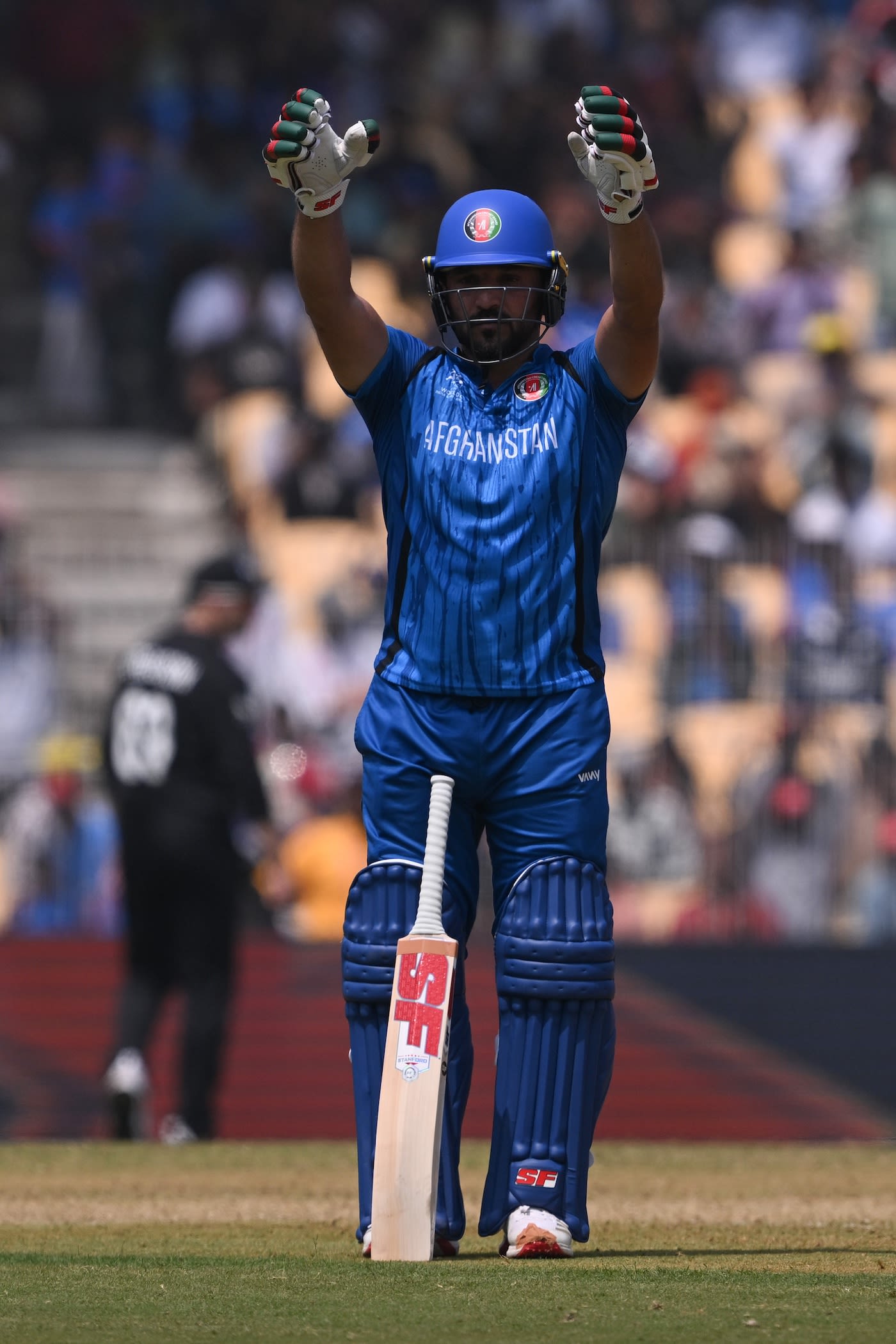 Gulbadin Naib celebrates after getting to his half-century