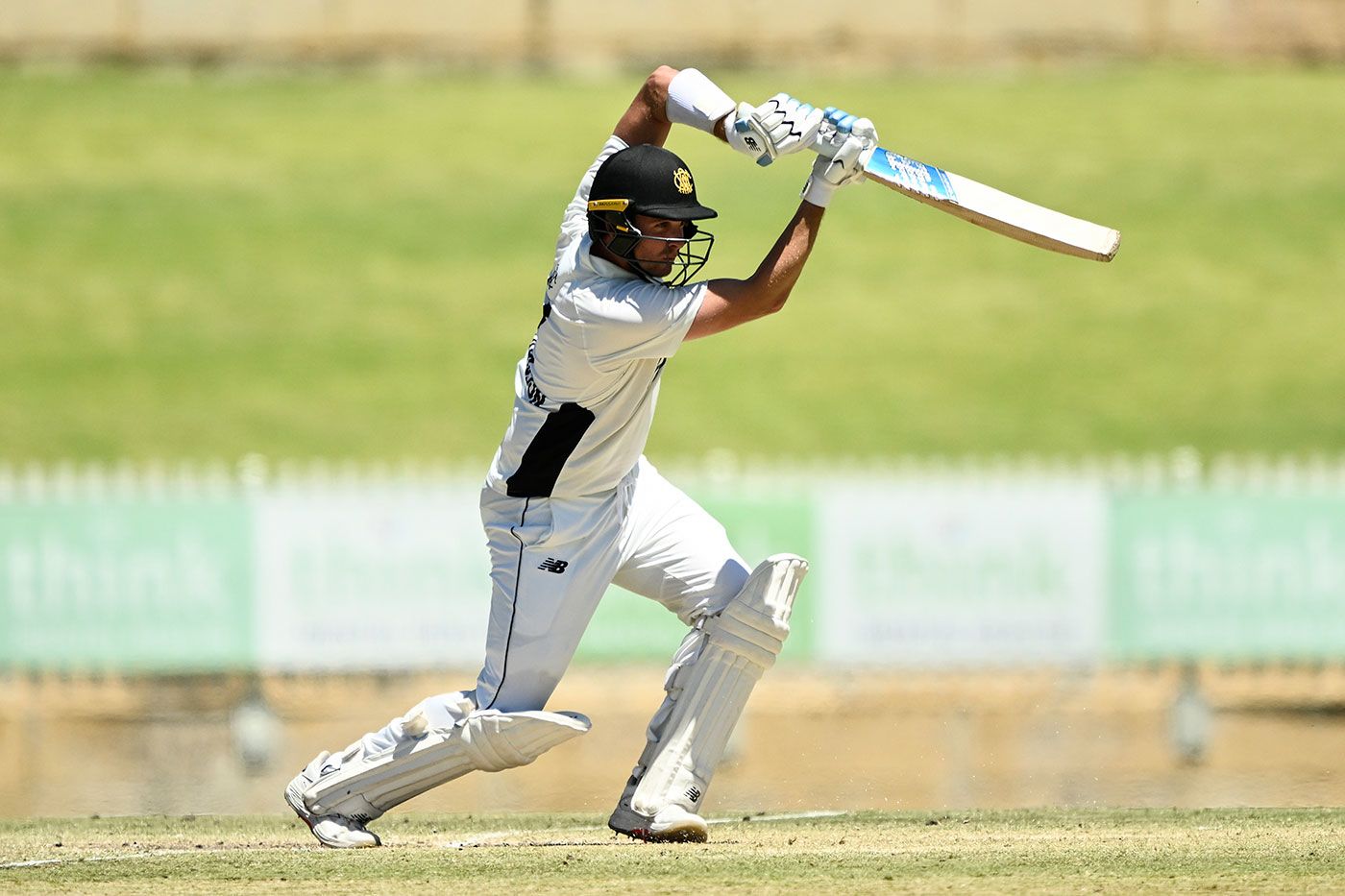 Jhye Richardson drives during his rearguard innings