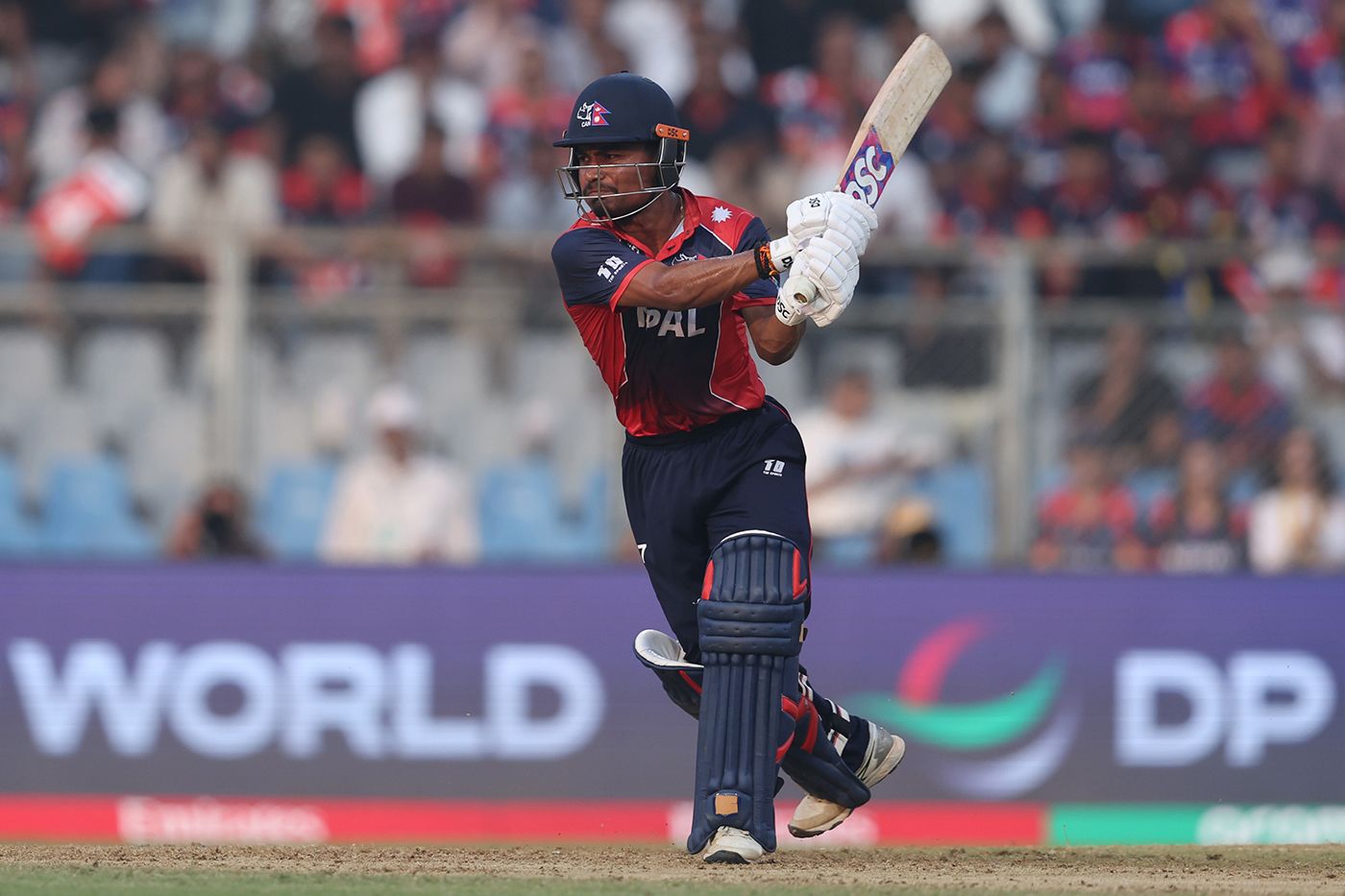 Rohit Paudel carves through the off side
