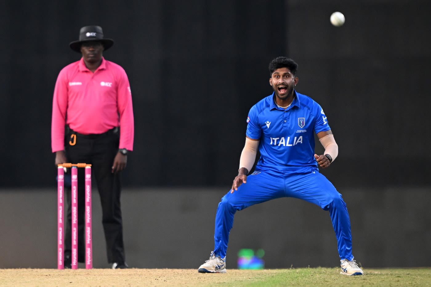 Crishan Kalugamage in action during Italy's warm-up fixture against UAE