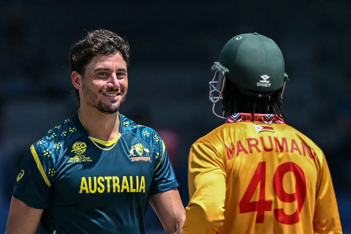 Marcus Stoinis flashes a smile at Tadiwanashe Marumani after dismissing him