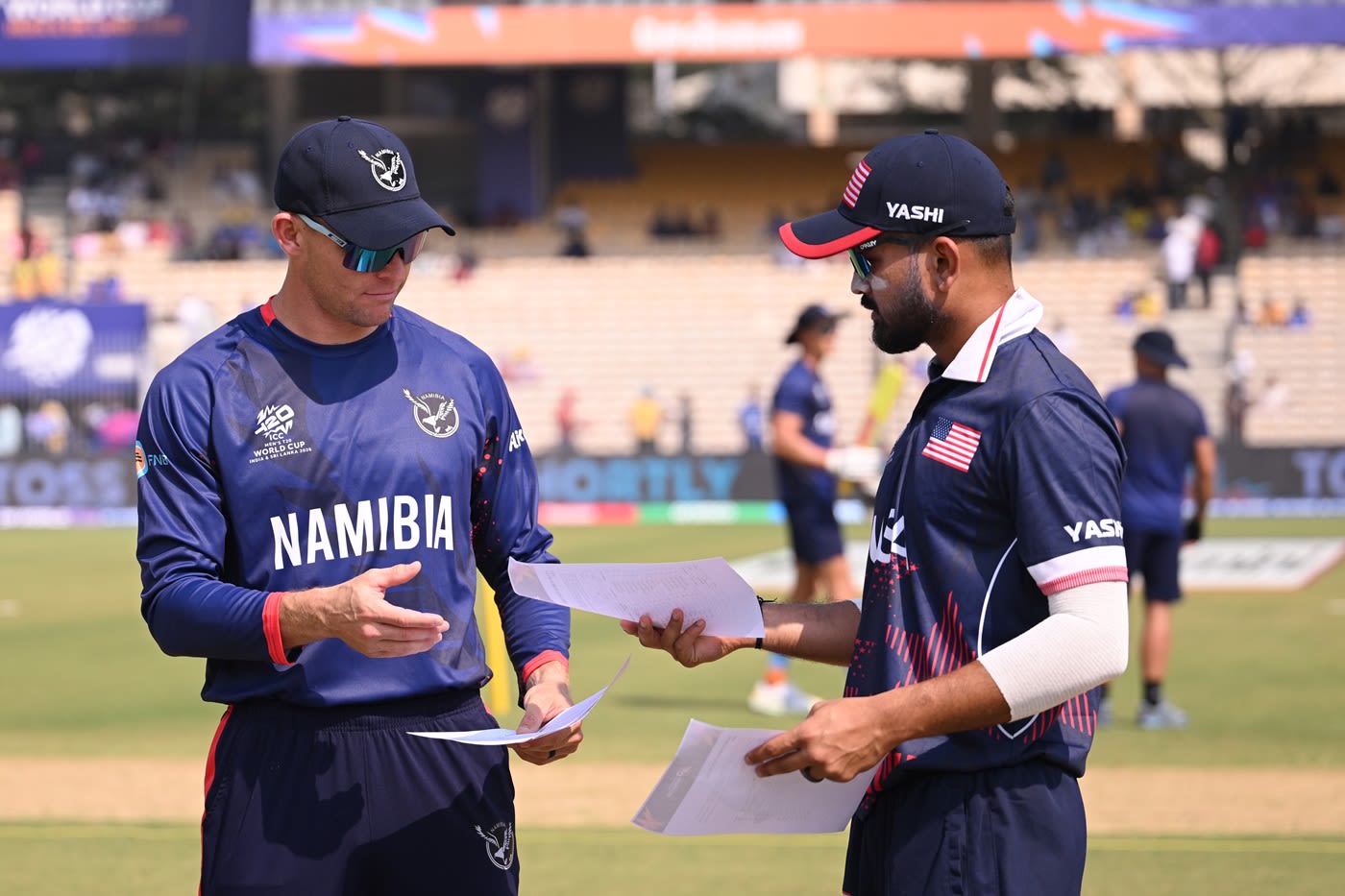 Monank Patel and Gerhard Erasmus at the toss
