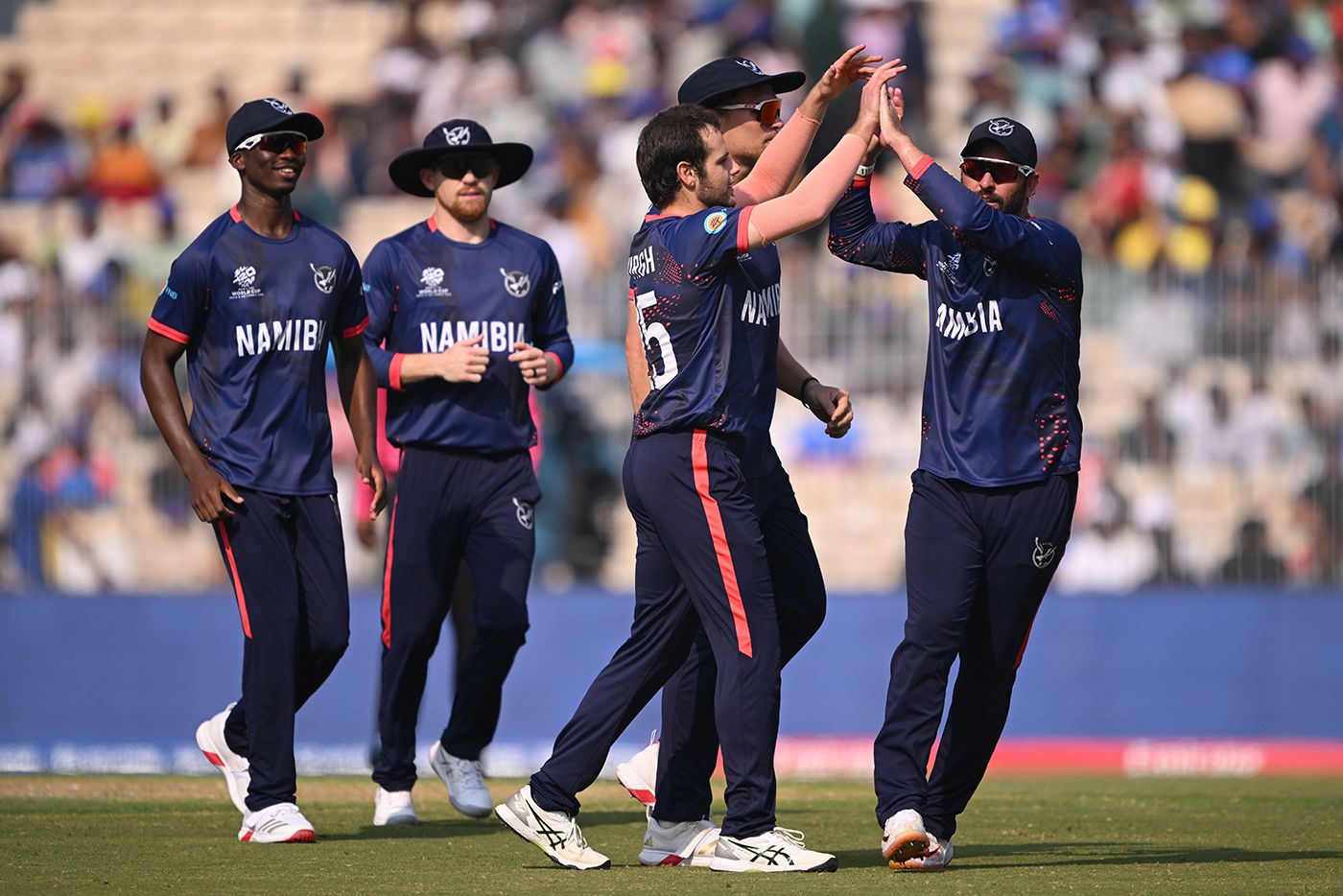 Willem Myburgh celebrates his second wicket