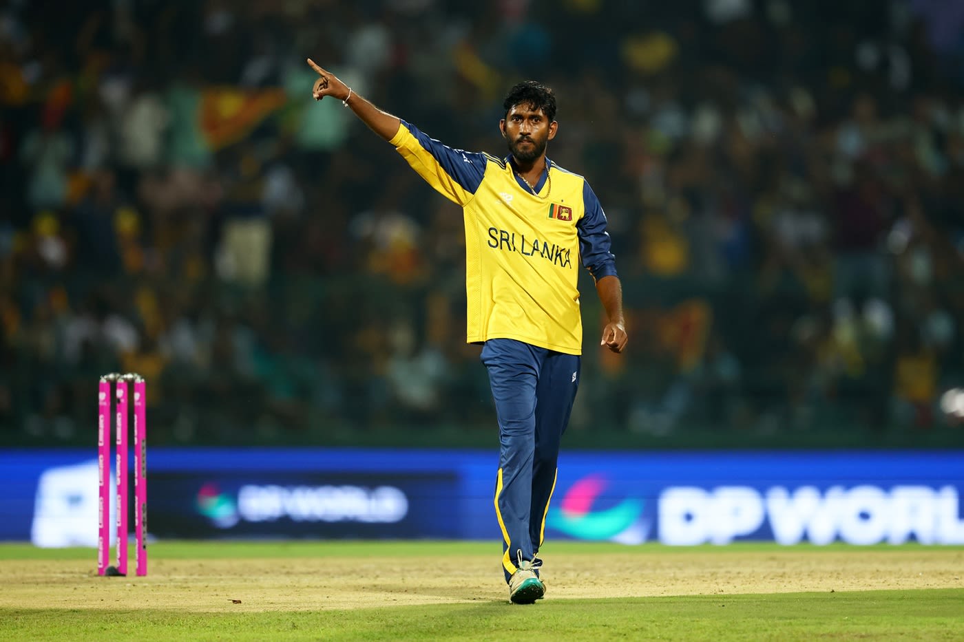 Dushan Hemantha celebrates after getting rid of Mitchell Marsh