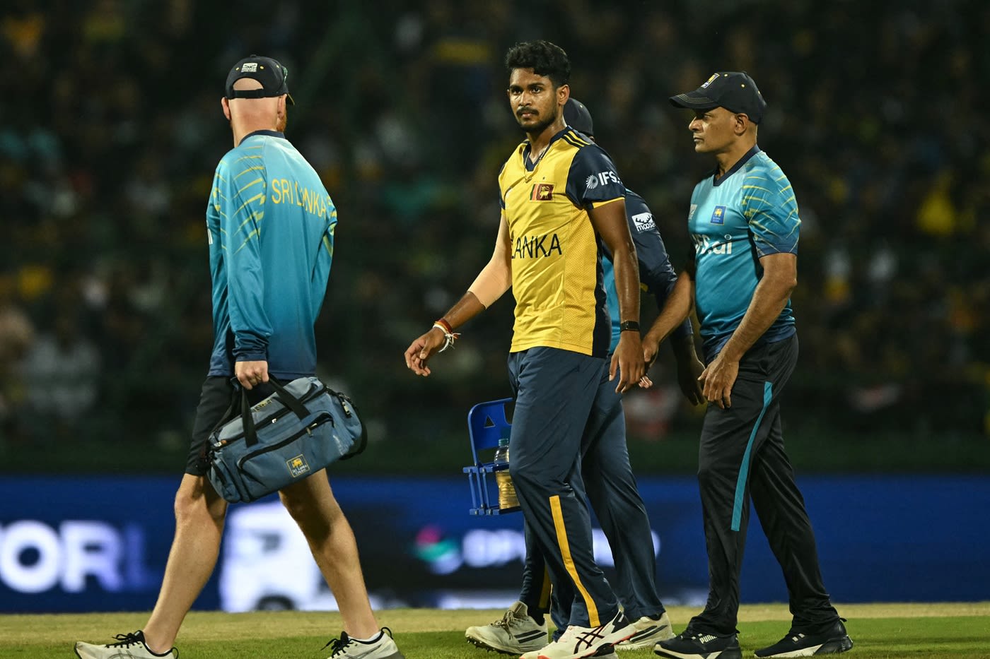 Matheesha Pathirana walked off midway through his opening over with what seemed like a hamstring injury