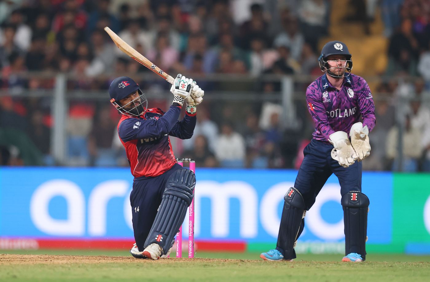 Kushal Bhurtel slams a six during his powerful innings