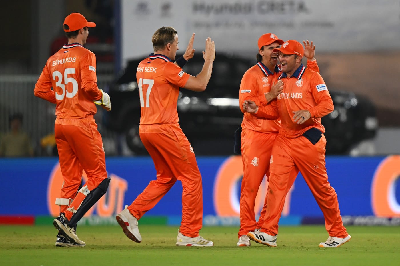 Roelof van der Merwe took a stunning catch to get congratulated by team-mates