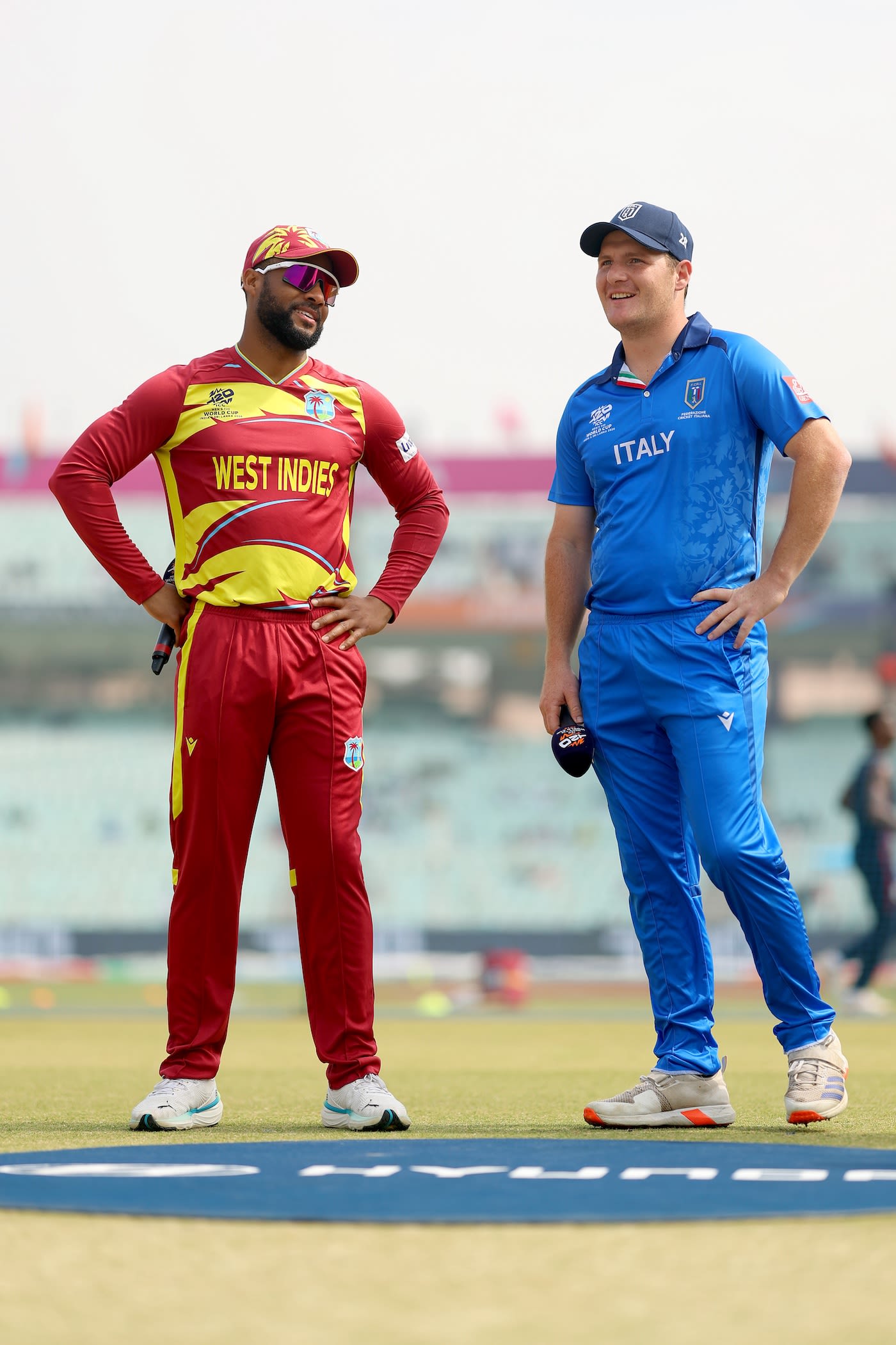 Shai Hope and Harry Manenti have a chat at the toss