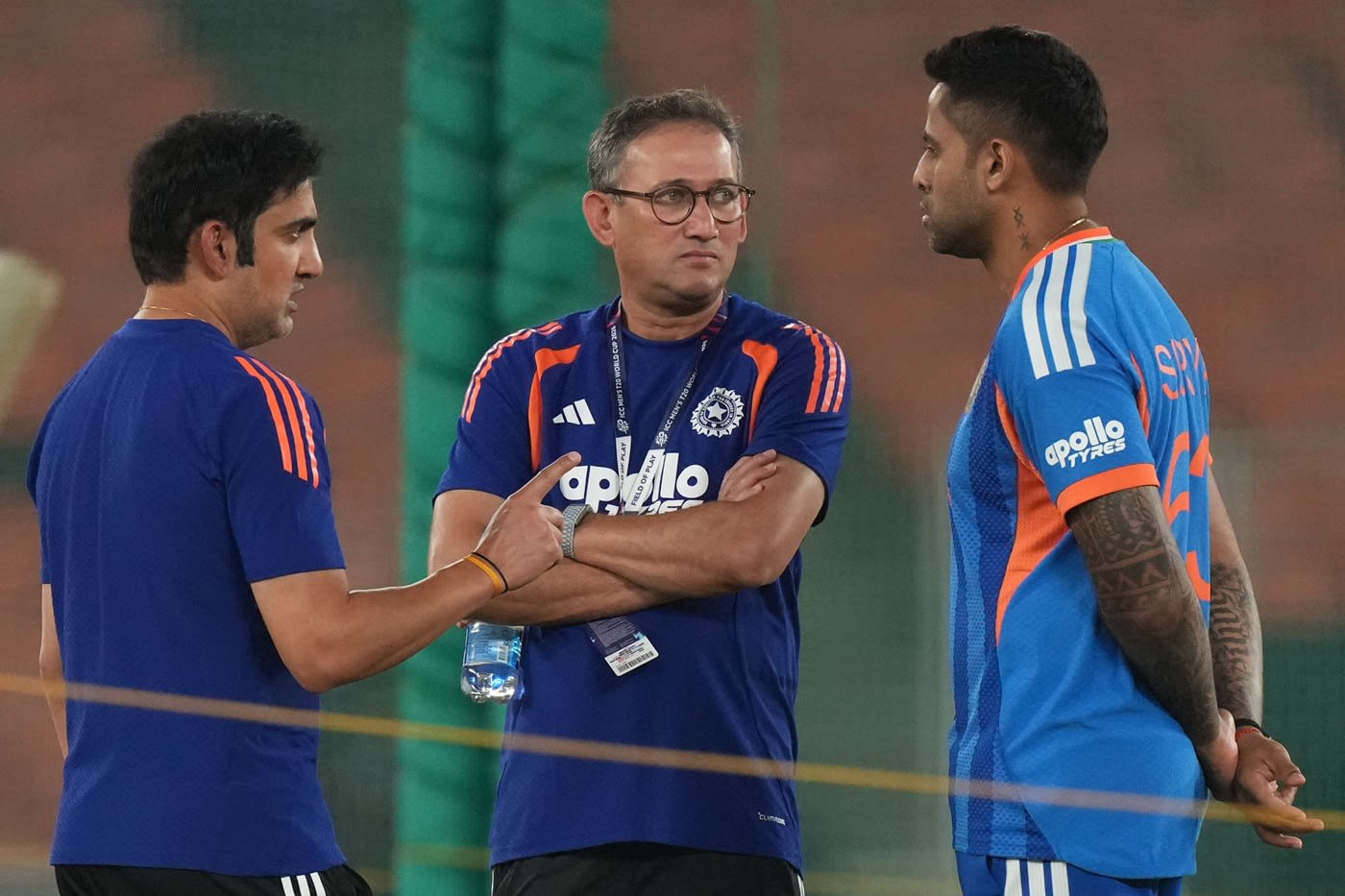 Gautam Gambhir, Ajit Agarkar and Suryakumar Yadav have a chat