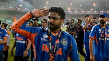 Does Sanju Samson have the most runs in the semi-final and final of a World Cup?