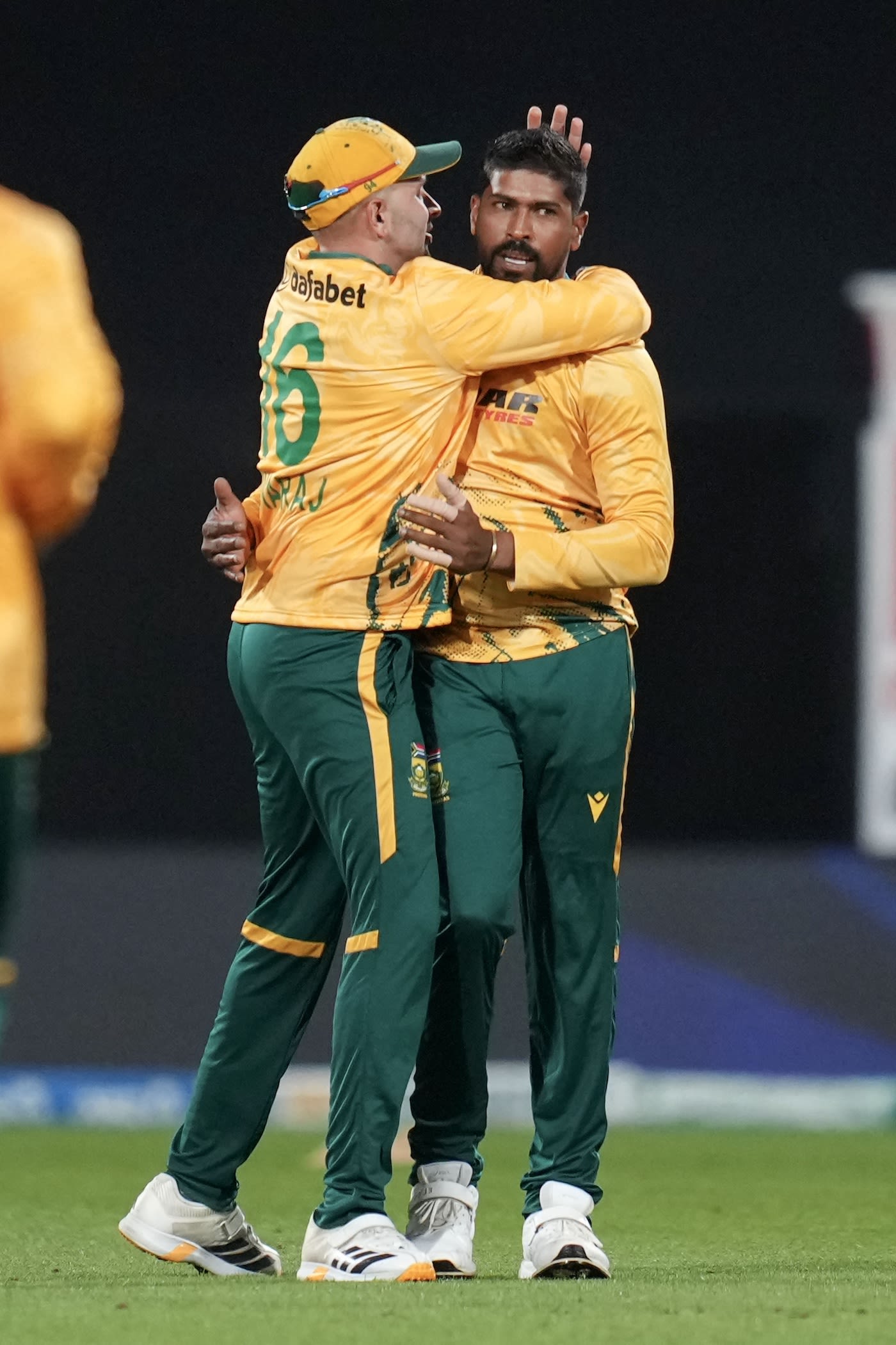 Prenelan Subrayen celebrates with Keshav Maharaj