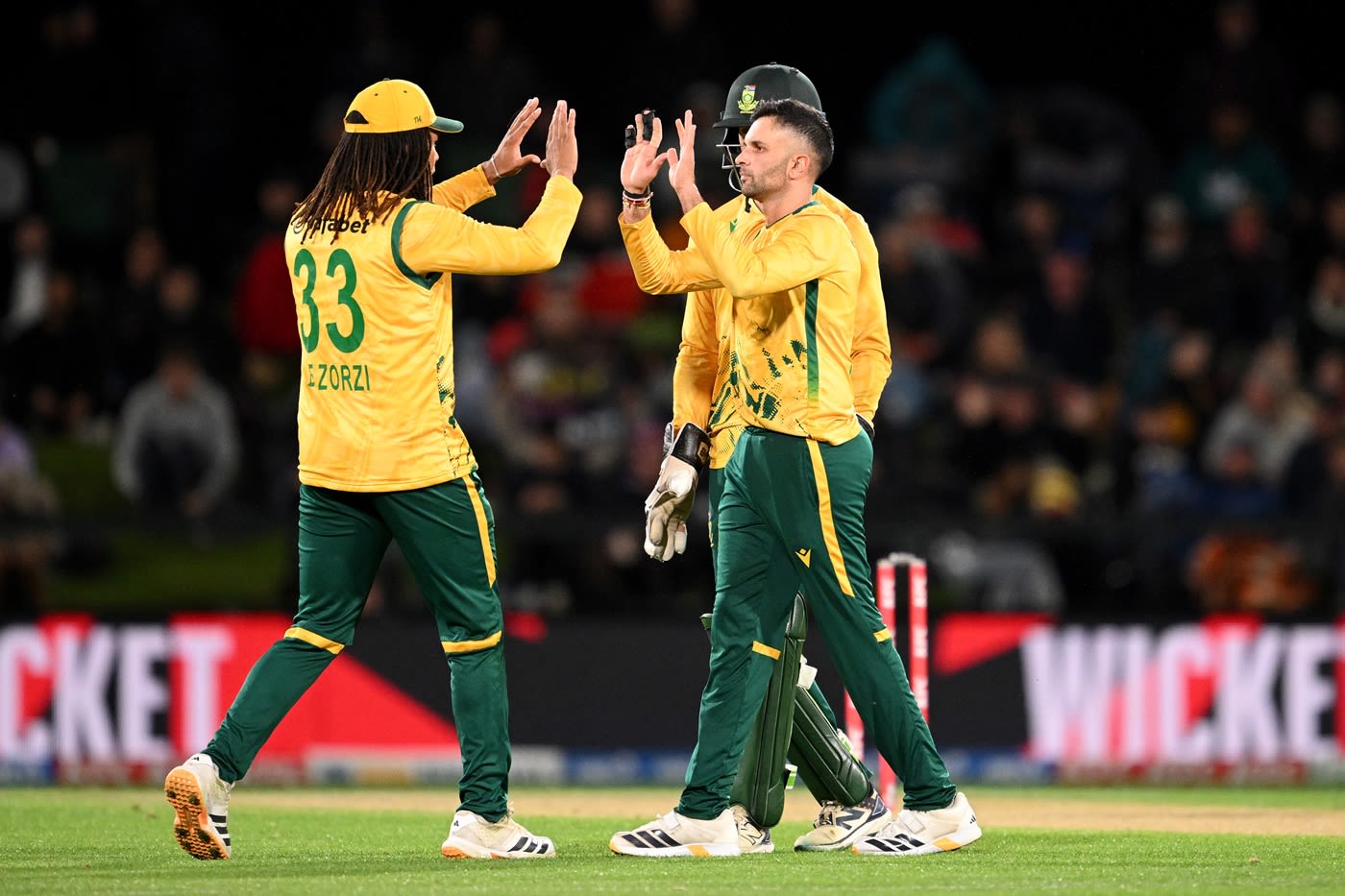 Keshav Maharaj celebrates castling Nick Kelly