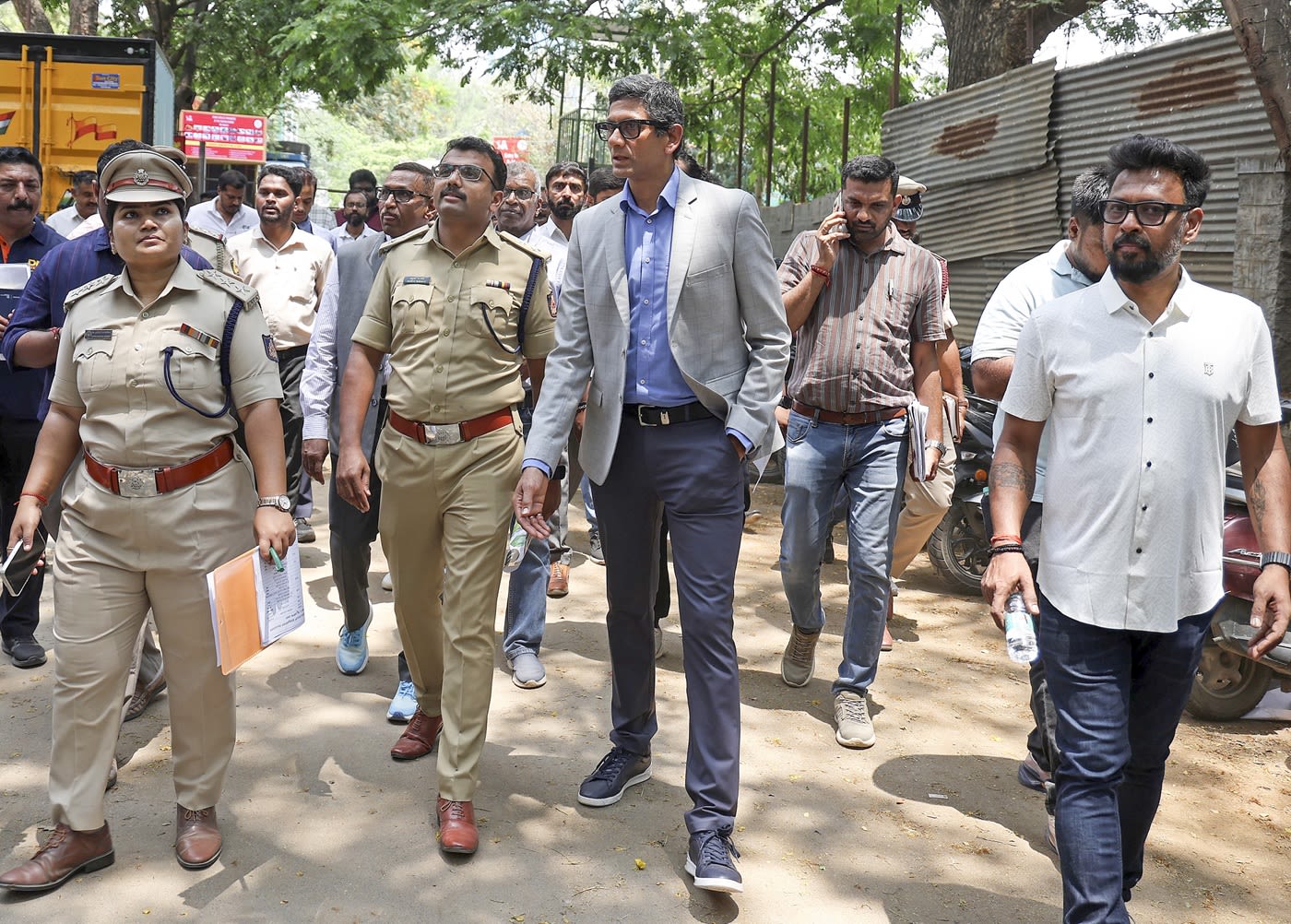 KSCA president Venkatesh Prasad inspects the Chinnaswamy Stadium
