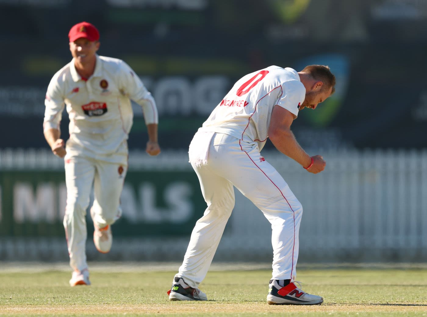 Nathan McAndrew celebrates another key wicket