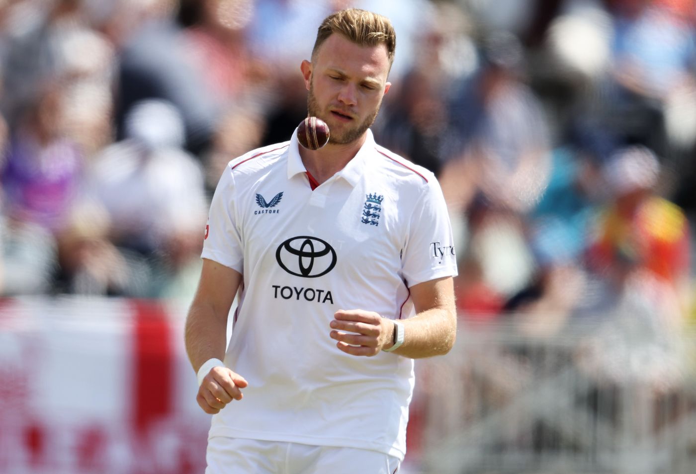 Sam Cook at the top of his mark during his Test debut