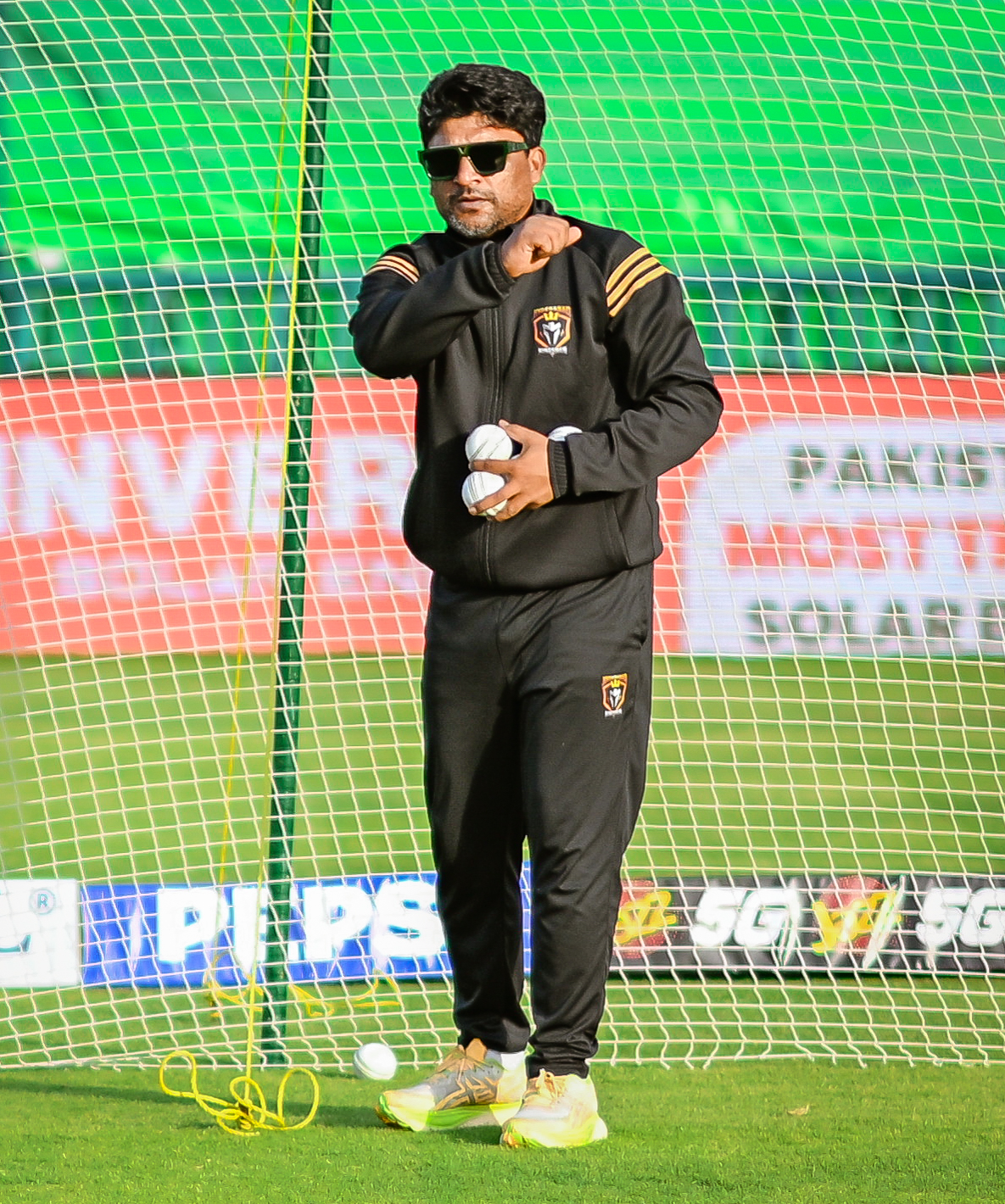 Hyderabad Kingsmen batting coach Hanif Malik in the nets